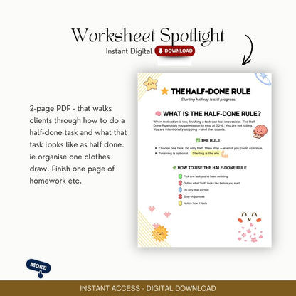 The Half-Done Rule: CBT for Depression, Activation Worksheets for Groups, Adults & Teens