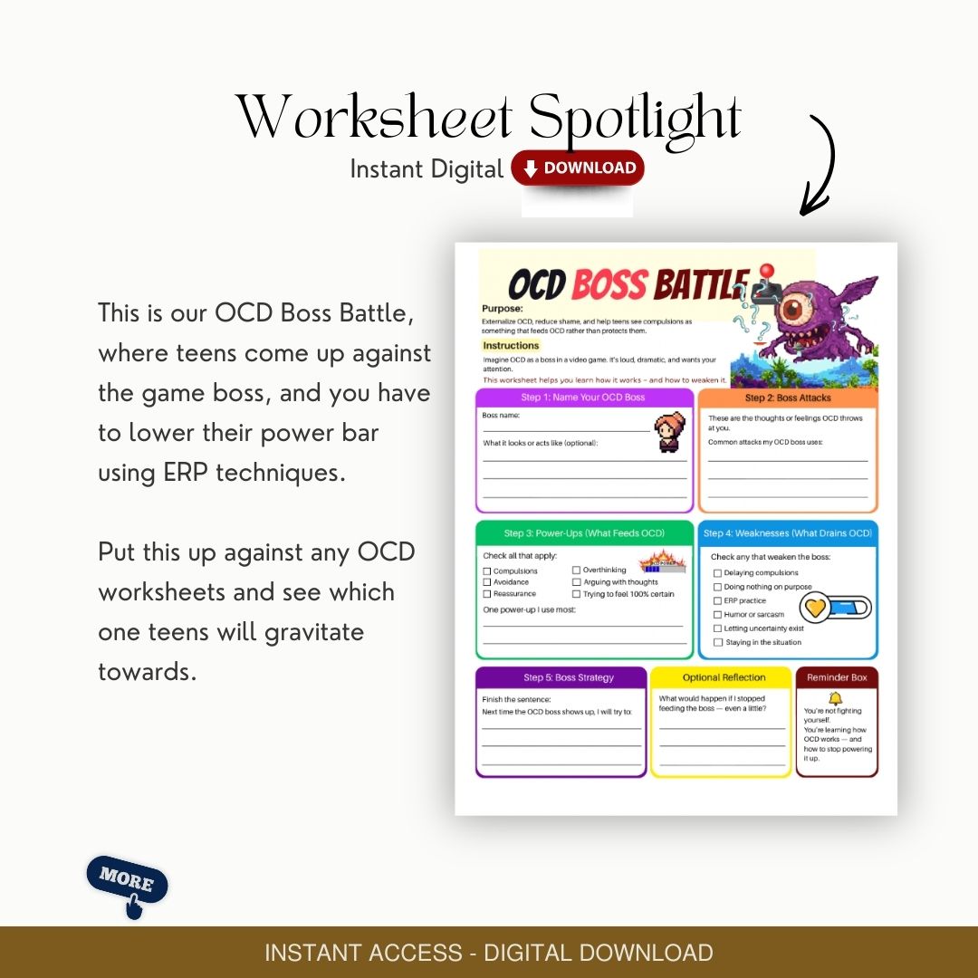 ERP OCD Worksheets for Teens Adolescents: Fun Engaging Tools for Therapists, Counselling Resources